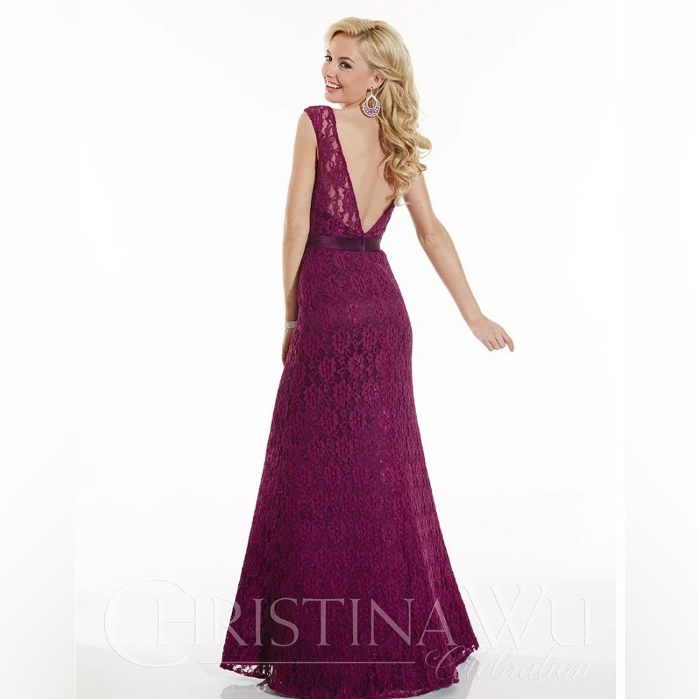 Christina Wu Celebrations 22624 Lace Evening Gown Womens 8 Purple Formal Wedding